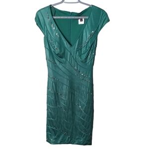 Tadashi Shoji Vintage Emerald Green Beaded Embellished Cocktail Bodycon Dress Sm